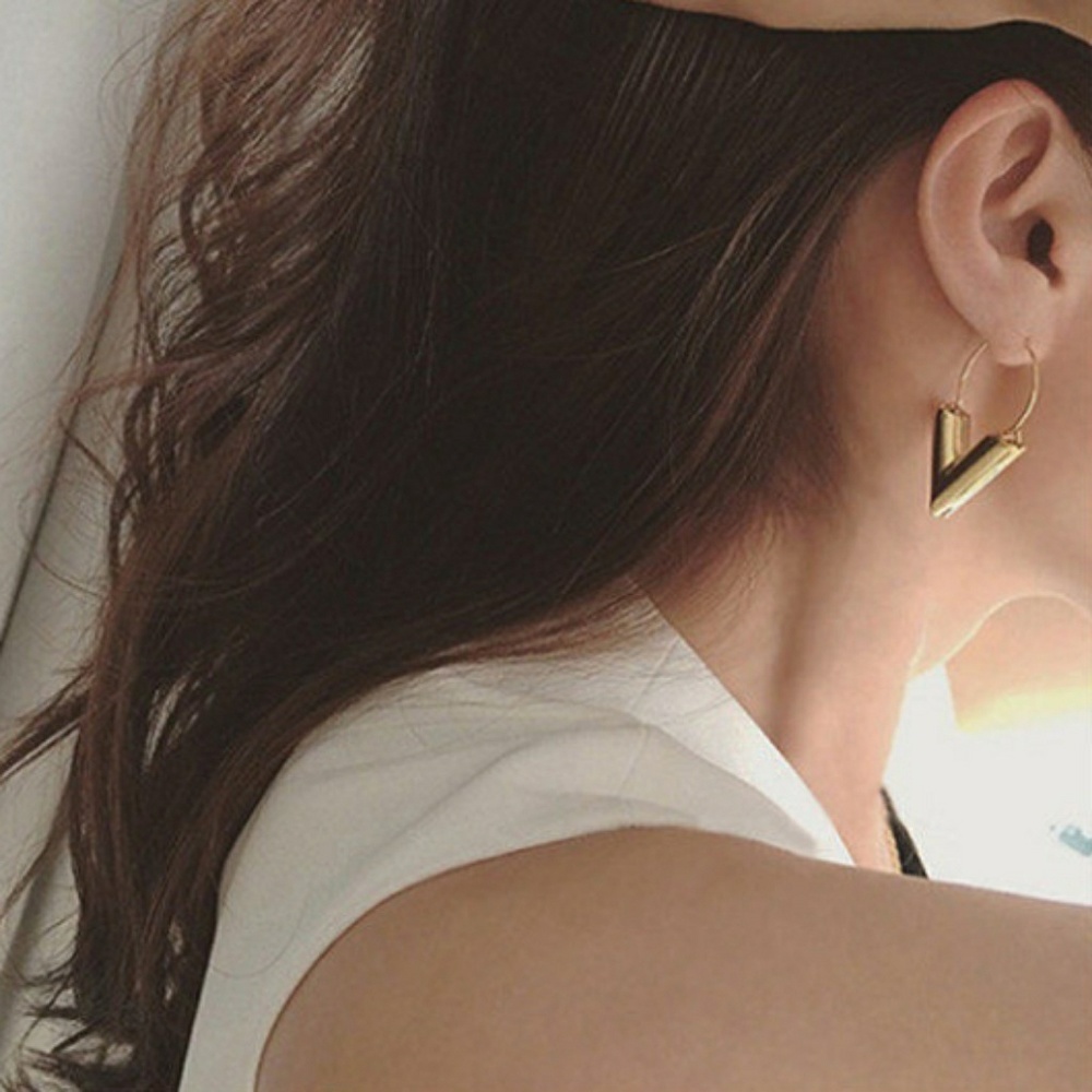 Gold V Shaped Earrings - Picture 5 of 8